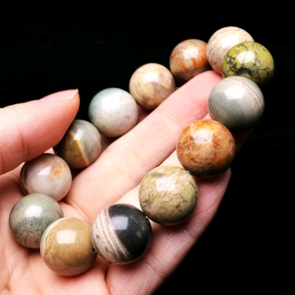 18mm 100% Natural Ocean Jasper Agate Gemstone Round Beads Bracelet Size 7 - Picture 2 of 10